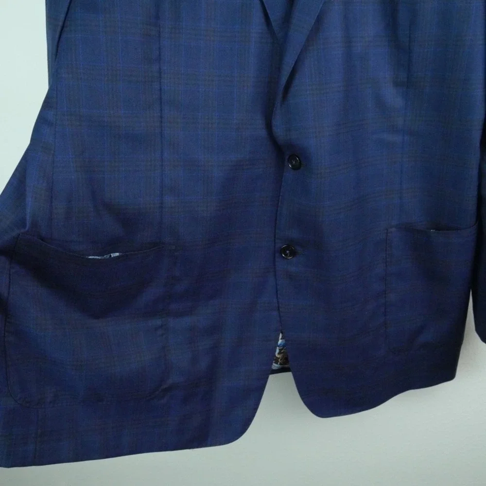 Balani Reda 1865 Milano Blue Plaid Wool Sport Coat Blazer 46L ? 49 x 32 Jacket